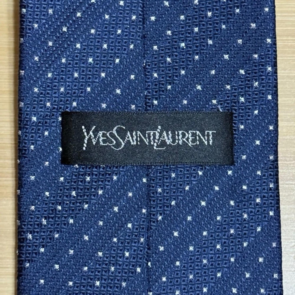 Yves Saint Laurent YSL Navy & Silver Dot 100% Silk Tie